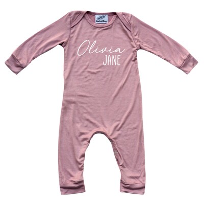 Personalized First and Middle Name Silky Baby Long Sleeve Romper- Gender Neutral - image2
